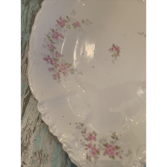 Vintage Imperial H & C Carlsbad Austria Large 19" Platter Pink Floral Green Leav - Picture 2 of 11